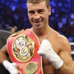 Lucian Bute, from Montreal, celebrates after defeating Edison Miranda, from Colombia, in their IBF super middleweight title fight in Montreal, Saturday, April 17, 2010. Bute stopped Edison Miranda with a spectacular knock down only 1:22 into the third round to retain his IBF super-middleweight title before 13,682 at the Bell Centre on Saturday night. (AP Photo/The Canadian Press, Graham Hughes)
