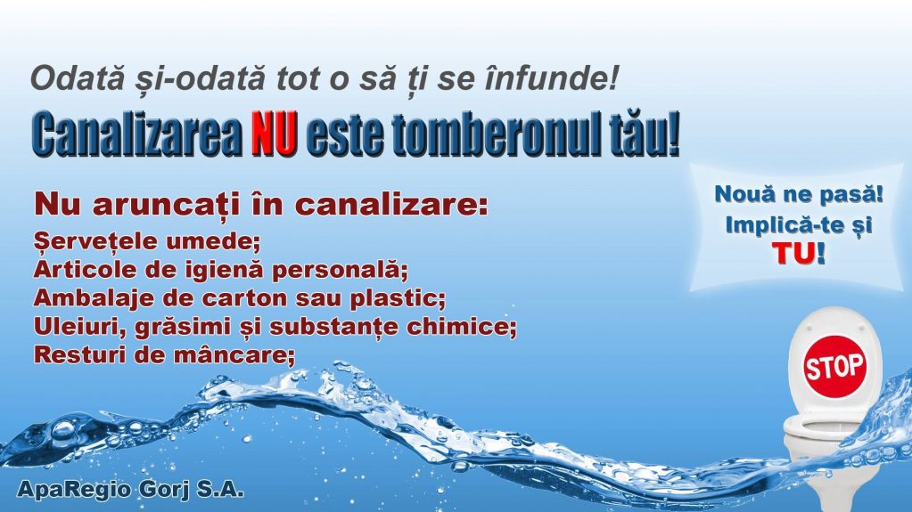 Campanie Aparegio: „Canalizarea NU este tomberonul tău!”