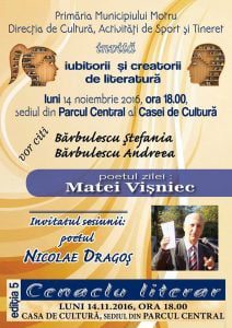 Poetul Nicolae Dragoș, invitat special la un eveniment cultural din Motru