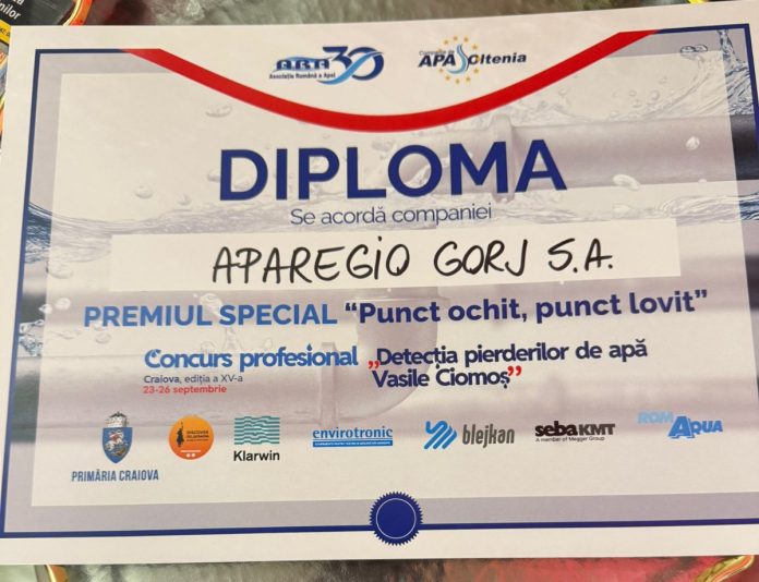 Aparegio Gorj se remarcă la concursurile dedicate profesioniștilor din domeniul apei