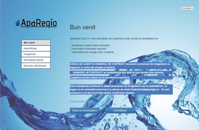 APAREGIO GORJ recomandă plata online a facturilor prin portalul ApaRegio